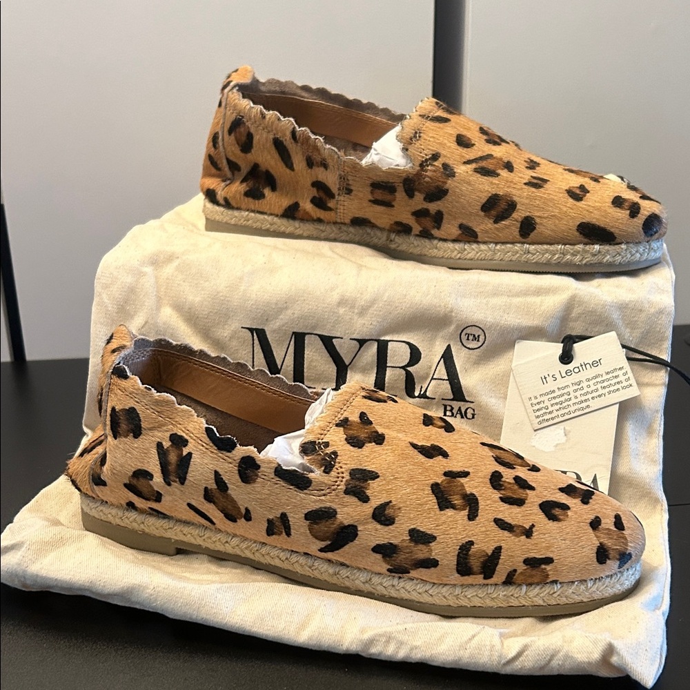 Myra Bag Cowhide Leopard Print Espadrille Shoes. Size 8.5